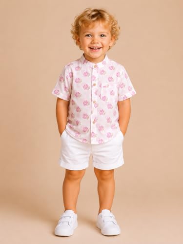 Image of A.T.U.N. (ALL THINGS UBER NICE) Boys 100% Cotton Printed Shirt | Half Sleeve Smart Casual Shirt for Kids | Soft Breathable Button Placket Top for Boys