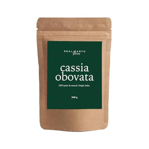 Real Earth Cassia Obovata en Polvo Henna Pelo Neutra 100% Puro y Orgánico 250gr. Barros Pelo Mascarilla Natural sin Químicos y Vegano Plantas Ayurvédicas para Cabellos Castaño Claro Rubio Ceniza Negro