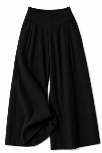 Image of Jawdrobe Women's Pure Cotton Flare Palazzo Pant | Wide Leg Trouser | Casual Office Wear | Relaxed Fit- Semi-Elastic High Waist