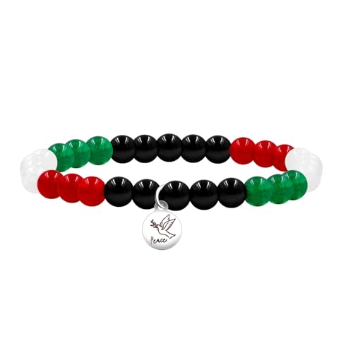 Oneress Pulsera con símbolo de la paz de la bandera palestina – Abalorio de...