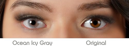 Kontaktlinsen farbig ohne Stärke grau farbige Jahreslinsen weiche Linsen soft Hydrogel 2 Stück Farblinsen + Linsenbehälter 0.0 Dioptrien natürliche Farben Serie Ocean Icy Gray (hellgrau)