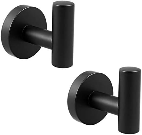 YAKAON Matte Black Towel Coat Hooks for Bathroom, SUS 304 Stainless Steel Single Towel/Robe Clothes Hook, Contemporary Hotel Style Wall Mounted 2 Pack