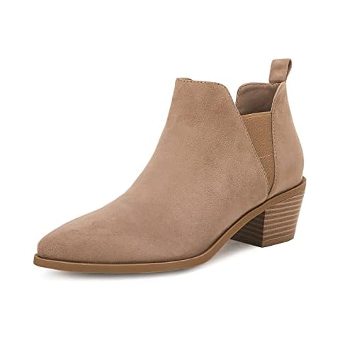 Trish Lucia Womens Ankle Boots Pointed Toe Stacked Chunky Heel Slip on Chelsea Short Booties Cover