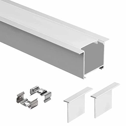 Image of (35x35mm LED Strip Light 1Meter Aluminium Rectangular Conciled Profile Light Channels with Diffused Cover, End Caps and Mounting Clips Without LED Straight Linear - Pack of 1