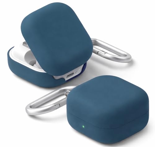 Image of Liquid Silicone Case Cover for Samsung Galaxy Buds 4 and 4 Pro with Heavy Duty Carabiner (Navy Blue, Silicone)