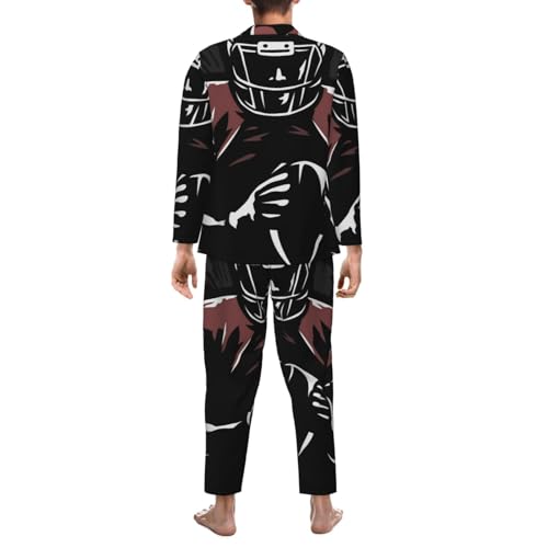 American Football Player Mens Pajamas Set Button Down Sleepwear Set Long Sleeve Loungewear With Pockets2