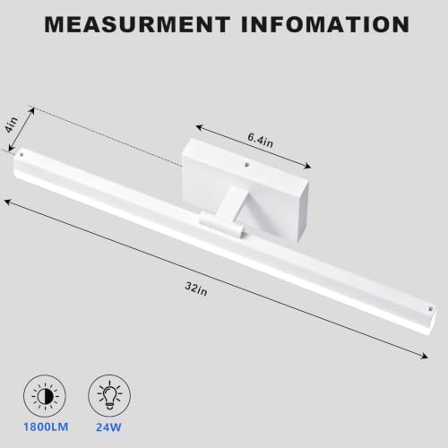 Image of IZORRO Modern Bathroom Vanity Light 32 inch, Rotatable, 24W Dimmable Led Bathroom Light Fixture Over Mirror, White Vanity Light Bar (Cool White 6000K)
