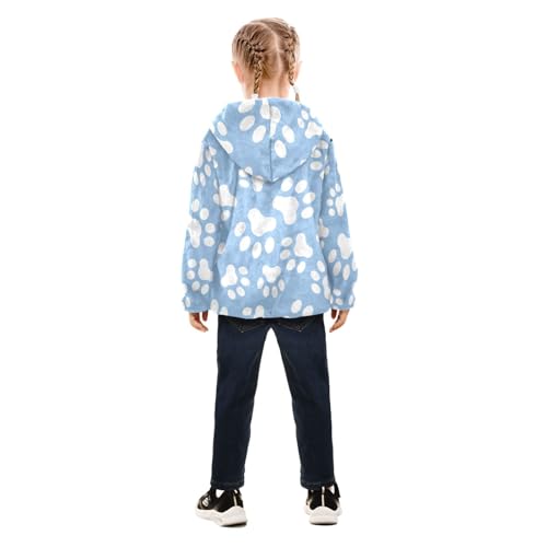 OTVEE Dog Paw Pawprints on Blue Kids Hoodie Jacket Fall Spring Full Zip Warm Outwear Coat4