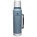 Stanley Classic Isolierflasche aus 18/8 Edelstahl mit Hammertone Ice Lackierung in der Farbe Blau-Silber mit einem Fassungsvermögen von 1,0 Liter, Höhe: 35cm, 668308