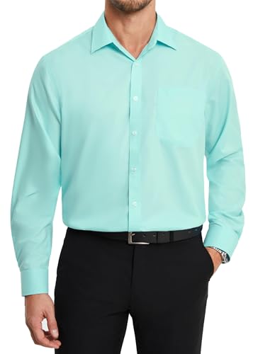 Chemise vert menthe anti-plis HISDERN en bambou coupe régulière