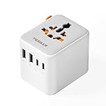 TESSAN Universal Travel Adapter, Travel Plug Adapter Worldwide with 1 Universal AC Outlet 4 USB Ports (2 USB C), International Plug Adaptor for UK to Europe USA Australia (Type C G A I) Grey White