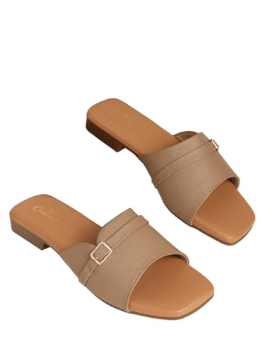Image of CHINRAAG Women Open Toe Flat Sandals with Adjustable Buckles - Casual Comfortable Slip-On Flats for Summer, Beach, Travel & Every day Wear