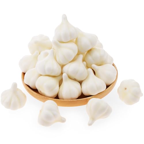 Folmywy 30 Pcs Fake Garlic Vegetable Lifelike Artificial Garlics Decoration White Simulation Foam Vegetables Model for Cabinet Display Autumn Halloween Home Tabletop Kitchen Decor