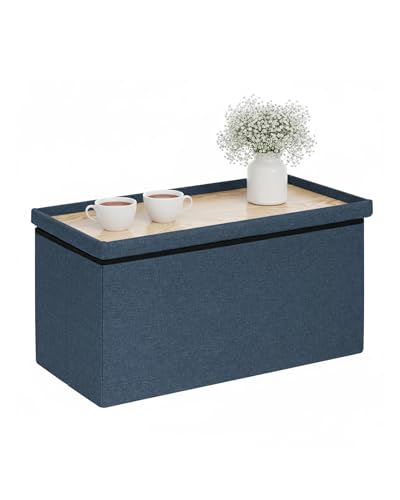 ZOLANOful Storage Ottoman Bench with Tray Top, 30 Inch Rectangular