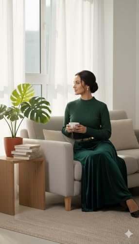 Image of Winter Woolen Blouse for Women | Stretchable Winter Wear Full Sleeve Round Neck Pullover | Geometry Knitted Design | Free Size Up to 38 Bust Thermal Wool Blouse Green
