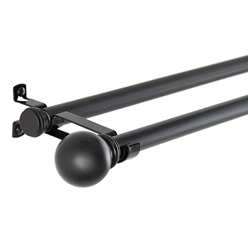 Kenney Kn75918 Ball End Standard Decorative Window Double Curtain Rod, 66-120" Adjustable Length, Matte Black Finish, 5/8" Diameter Steel Tubes #TOP5