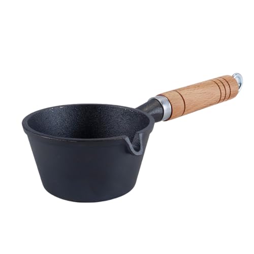 Durlo Olla De Hierro Fundido Para Leche, Antiadherente, Para Derretir Queso, Mantequilla Y Aceite Con Mango De Madera, Ideal Para Leche, Dulces Y Chocolate.