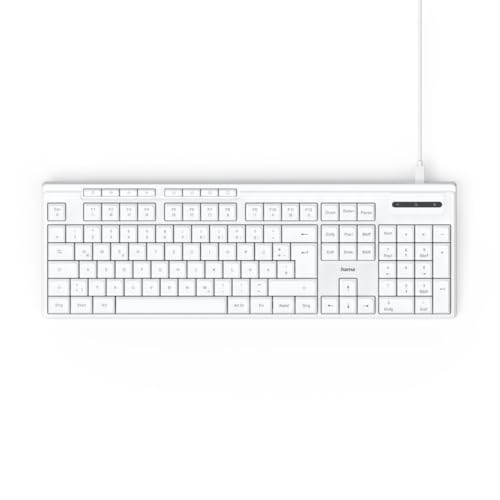 Hama Tastatur kabelgebunden CK-200 (USB Tastatur, ergonomisches Tippgefühl, leise Tasten, Kabel abnehmbar, deutsches QWERTZ-Layout, Multimedia Tasten, Assist Taste für KI Assistenten) weiß