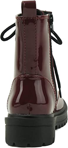 Soda Women Combat Army Military Motorcycle Riding Platform Lug Boots Side Zipper Firm-S Vino Wine Burgundy Patent 84