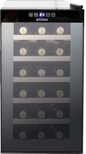 GIONA Cave à vin 1 température ultra silencieuse CVG18TS – 18 bouteilles, 25 dB, 48 L, froid ventilé, noir, classe F