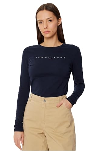 Tommy Hilfiger Camiseta de Manga Larga Mujer Linear Slim fit, Azul (Dark Night Navy), XL