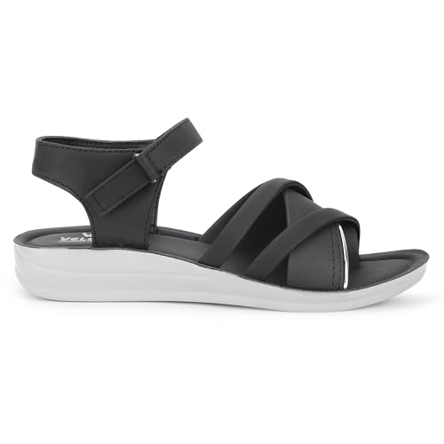 Image of Ango Women's Black Gladiator Sandals with Platform Sole, Strappy Design, Casual For Girls