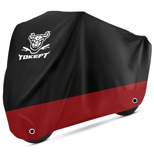 Tokept Motorcycle Cover Waterproof Outdoor, Motorbike Scooter Covers with Lock-Holes, Storage Bag Compatible with Harley Davidson Kawasaki Yamaha Honda (Up to 96”)