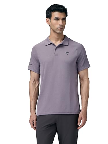 Image of TECHNOSPORT Men's 100% Polyester Slim Fit Self-Design Half Sleeve Polo T-Shirt with Double Cool, SPF50+ Properties for Gym, Workout 7 Regular Use