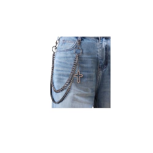 TESGADGETS chaîne pour pantalon avec pendentif croix chaîne portefeuille punk-ceinture pour jeans chaîne biker porte-clés chaînes sac hip-hop accessoires...