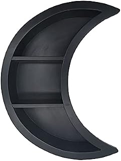 ASSR Moon Shelf, Reversible Modern Wall Mounted Floating Shelves Solid Wood Moon-shaped Storage Rack Black Bohemian Storage Display Stand for Home Office Bedroom Living Room Decor