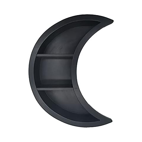 ASSR Moon Shelf, Reversible Modern Wall Mounted Floating Shelves Solid Wood Moon-shaped Storage Rack Black Bohemian Storage Display Stand for Home Office Bedroom Living Room Decor Cover