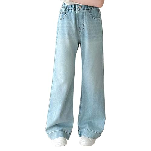 Girls Bows Jeans Kids Baggy Wide Leg Denim Pants with Bows Pockets Straight Cute Elastic Trendy Preppy Y2k Trousers