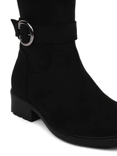 Image of ELLE Women High-Top Block Heel Fashion Boots With Buckle Detail