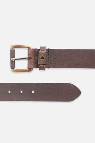 Image of Louis Philippe Men 100% Leather Brush Brass and LP Loop Buckle Casual Casual Profile Belt