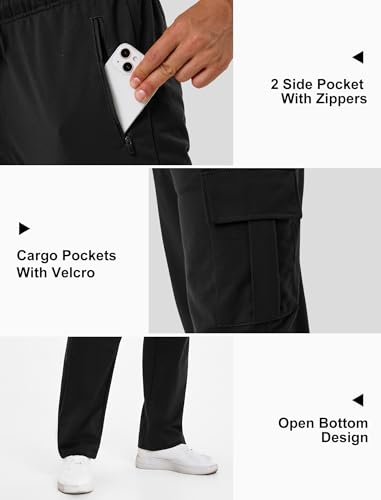 SILKWORLD Men's Cargo Sweatpants Casual Joggers Open Bottom Sweat Pant Baggy Cotton Athletic Pants with Zipper Pockets3