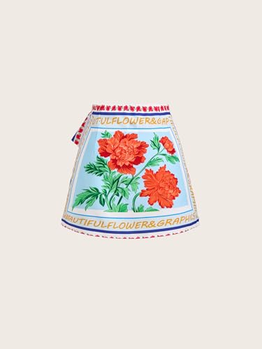 Women's Boho Floral Print Wrap Mini Skirt Bow Tie High Waisted Vacation Skirts2