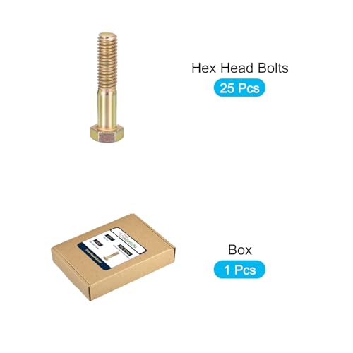 Image of METALLIXITY Hex Bolts (3 /8-16x1-3 /4) 25Pcs, Carbon Steel Zinc Plated Partial Threaded, Coarse Thread UNC Hex Head Screw Bolt - for Furniture Repair, Yellow