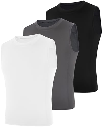 Boys Sleeveless Compression Shirt, Youth Football Athletic Tank Top, Kids Quick Dry Undershirt for Basketball Sports