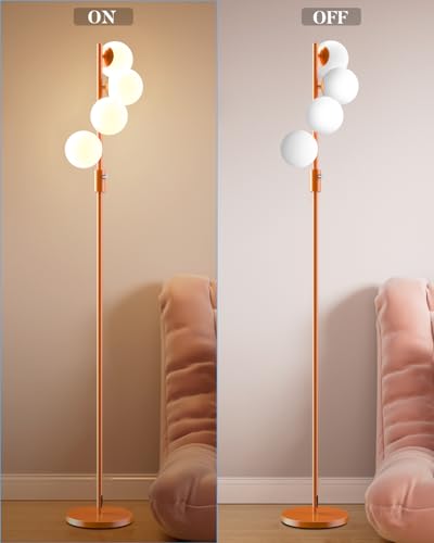 Image of Lightdot 64IN Dimmable Globe Floor Lamp, Modern Orange Standing Lamps with 4PCS Warm White Bulbs Included,Mid Century Floor Lamp with 5Lbs Heavy Base for Living Room /Bedroom /Sofa Beside /Corner Decor