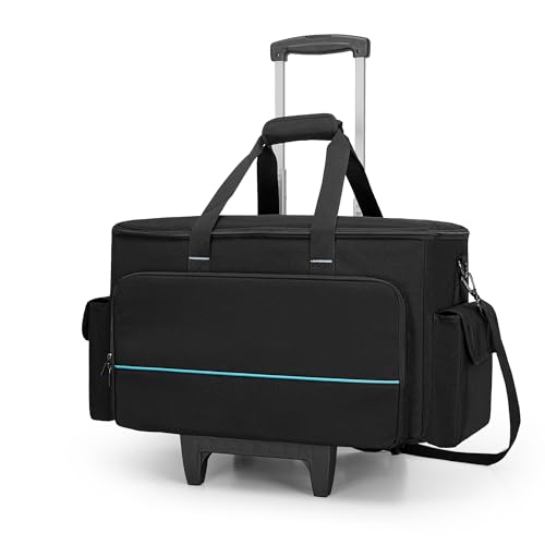 HODRANT Borsa Portacavi per DJ con Rotelle, Carrello Staccabile e Divisore, Borsa Imbottita di Grande Capacità con Più Tasche per Laptop da 15,6, Attrezzatura per DJ