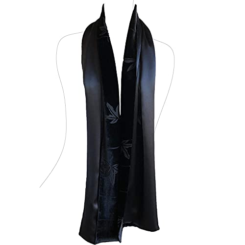 JennyJames Luxury Silk Base Burn-out Velvet Scarf Pure Silk Lining Solid Black, 70" L x 13" W4