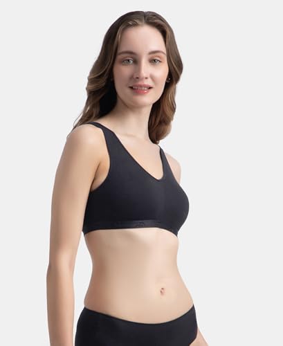 Image of Jockey ES04 Women's Wirefree Padded Super Combed Cotton Elastane Stretch Full Coverage Sleep Bra with Removable Pads and Ultrasoft Underband