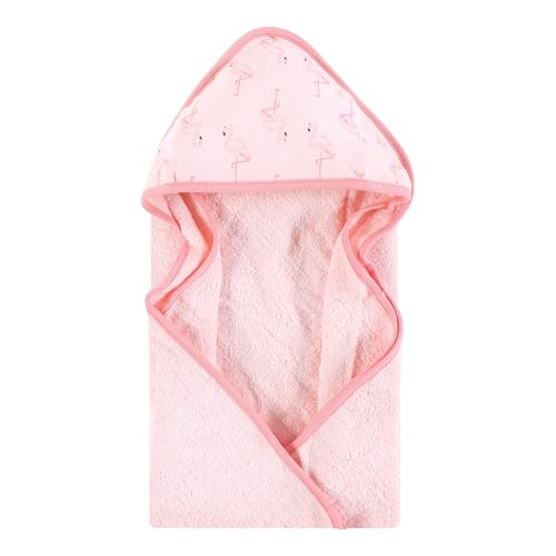 Image of Hudson Baby Unisex Baby Cotton Poly Animal Face Hooded Towel, Pink Flamingo, One Size