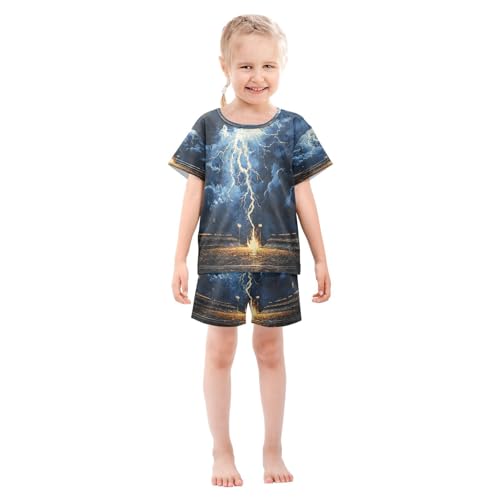 ALAZA American Football Blue Magic Pajamas Set Short Sleeve Cotton Sleepwear Summer Pjs 2 Piece 5-14Y3
