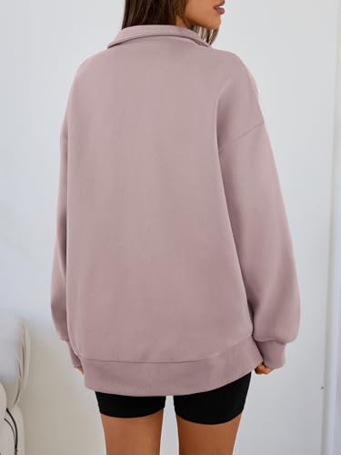 Image of Trendy Queen Women's Oversized Sweatshirts Half Quarter Zip Fleece Sweaters | Soft Cozy Zip Pullover, Comfort Warm Sweaters for Fall Winter, Fashion Mock Neck Outfits
