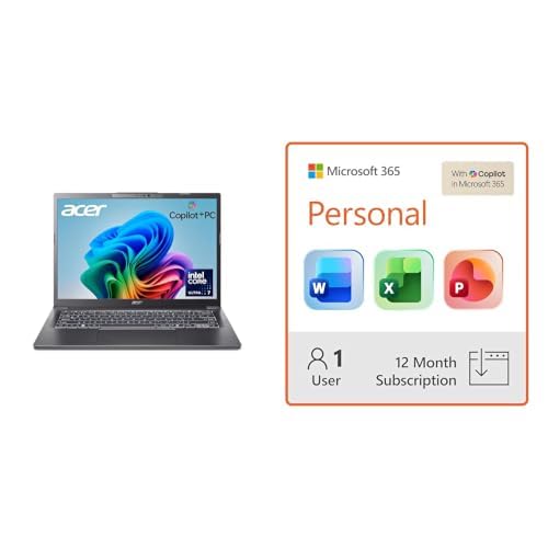 Image of Acer Aspire 14 AI Copilot+ PC | 14 inch WUXGA | Intel Core Ultra 7 256V | 16GB LPDDR5X | 1TB SSD + Microsoft 365 Personal 12-Month Subscription Bundle