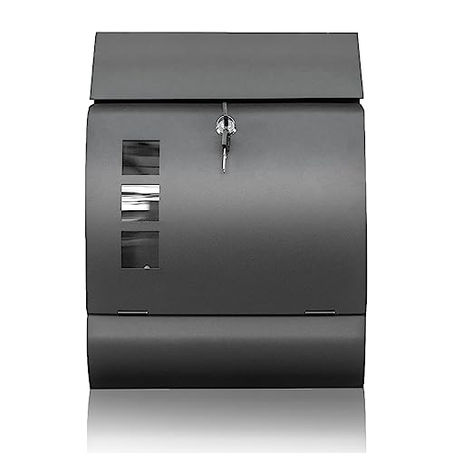 Ydocabinit Mailbox Wall Mount,Large Capacity Locking Mailbox for Outside,Galvanized Steel Cover and Rust-Proof Metal Post Box 15.7"x11.8"x4.7", Black MD006B