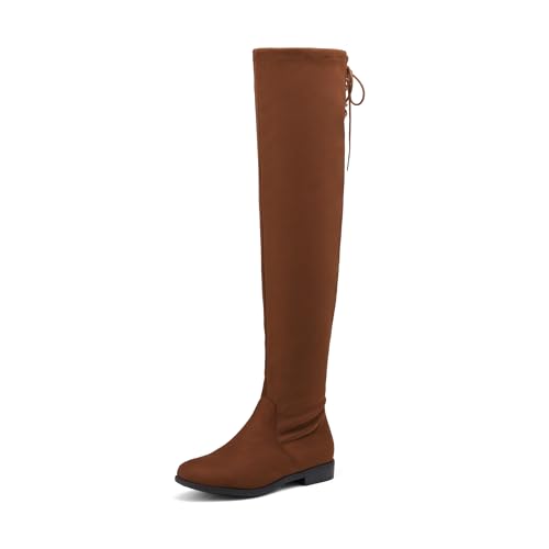 DREAM PAIRS DREAM PAIRS Women's Over The Knee High Low Block Heel Riding Boots Uplace Lei,Size 9,Tan,UPLACE