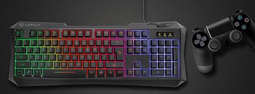 Image of Vertux Gaming Keyboard, Ergonomic Backlit Wired Gaming Keyboard with 6-Keys Anti-Ghosting, 10 Million Keystroke Life and Quick Responsive Tactile Keys for PS4, Xbox, Gamers, Office, Laptops, Radiance