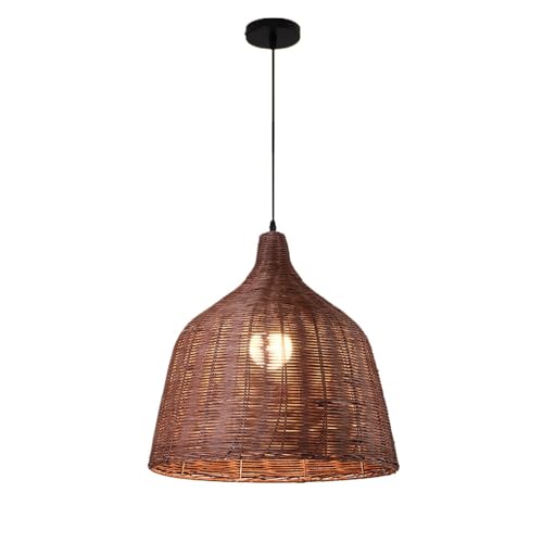 Lámpara de techo de mimbre rústica H3TF5J y lámpara colgante boho de 26cm